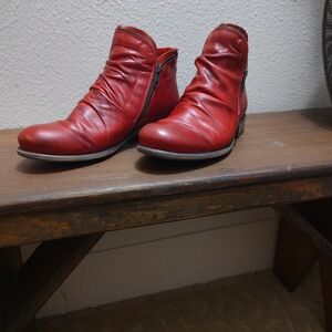 Miz Mooz Red Leather Ankle Booties with Side Zippers